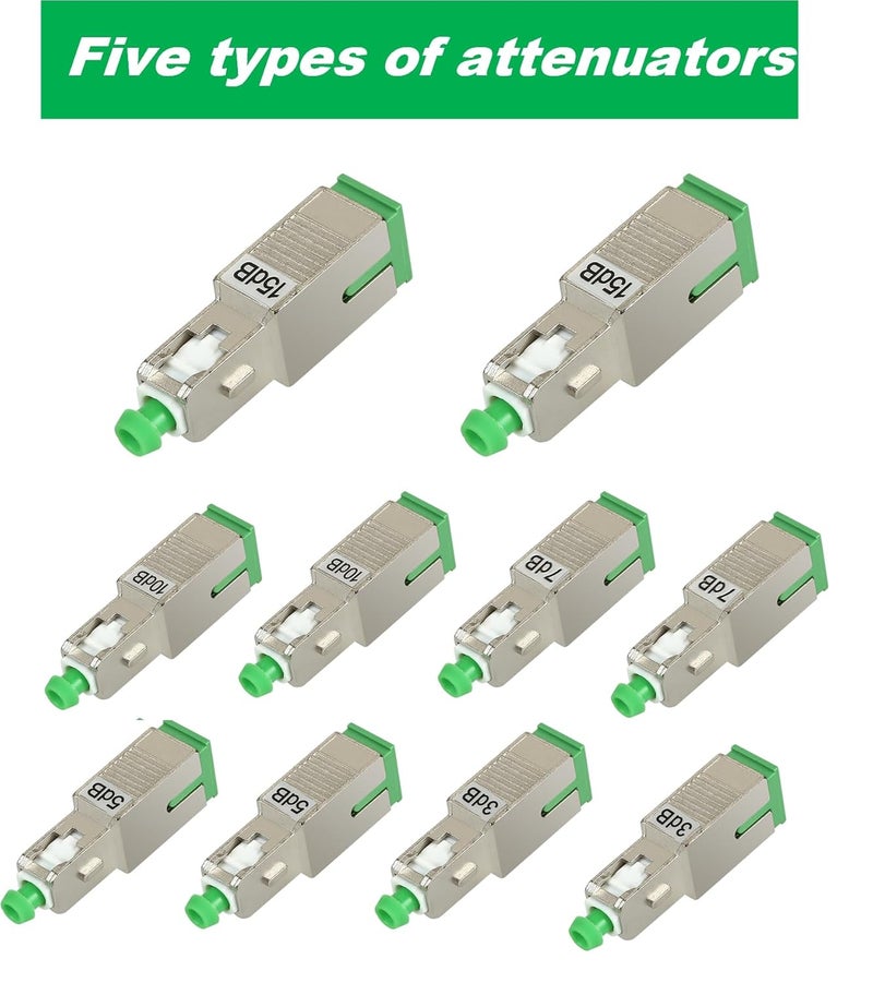 Solnique 10 Pack Single Mode Fiber Optic Attenuators – 3dB, 5dB, 7dB, 10dB, 15dB, SC/APC Fiber Attenuator Ideal for Communication & Data Centers - Image 2
